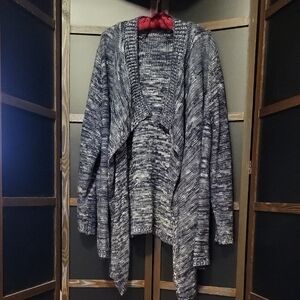 Women's Dark Navy and Gray Open Front Cardigan